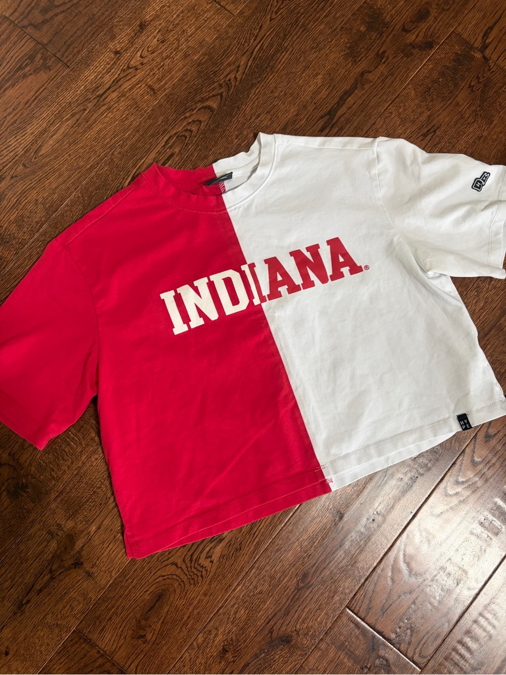 Indiana Split-Panel Crop Tee - Red & White